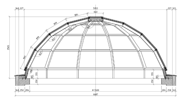 Glaskuppeldach, Planzeichnung von aTmos