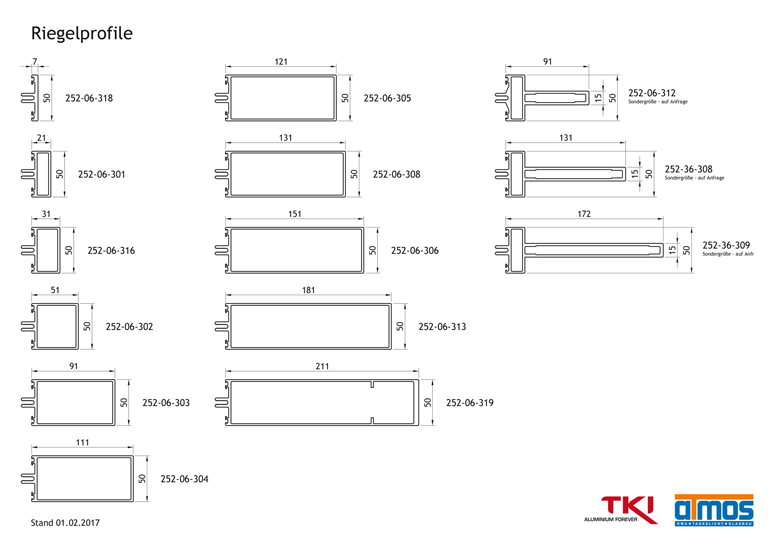 TKI Riegel-Profile für den Alu-Glas-Fassadenbau