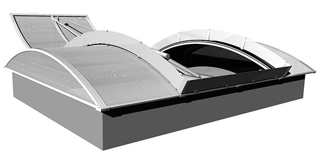 3D-Modell Lichtband mit geöffnetem RWA-Flügel